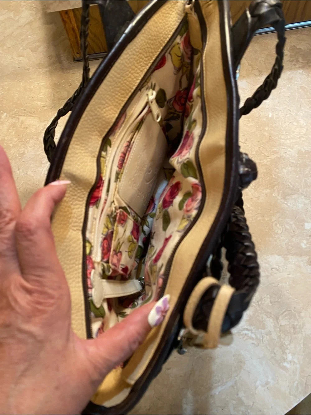 Brighton Beige Straw Tote with Dark Brown Trim and Braided Straps - Picture 8 of 8